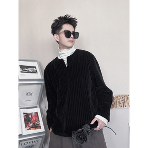 WY275-M-3XL P68-控98 98%涤，2%氨纶  老钱风剪刀领 灯芯绒卫衣图片