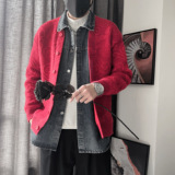MX230M3XLP108控148腈纶15%尼龙15%涤纶70%牛仔底腰果花毛衣开衫，男装夹克，电商A216