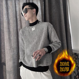 WY77-P68 控98 加绒P75 2023秋季新款卫衣男半高领小伙格子外套图片