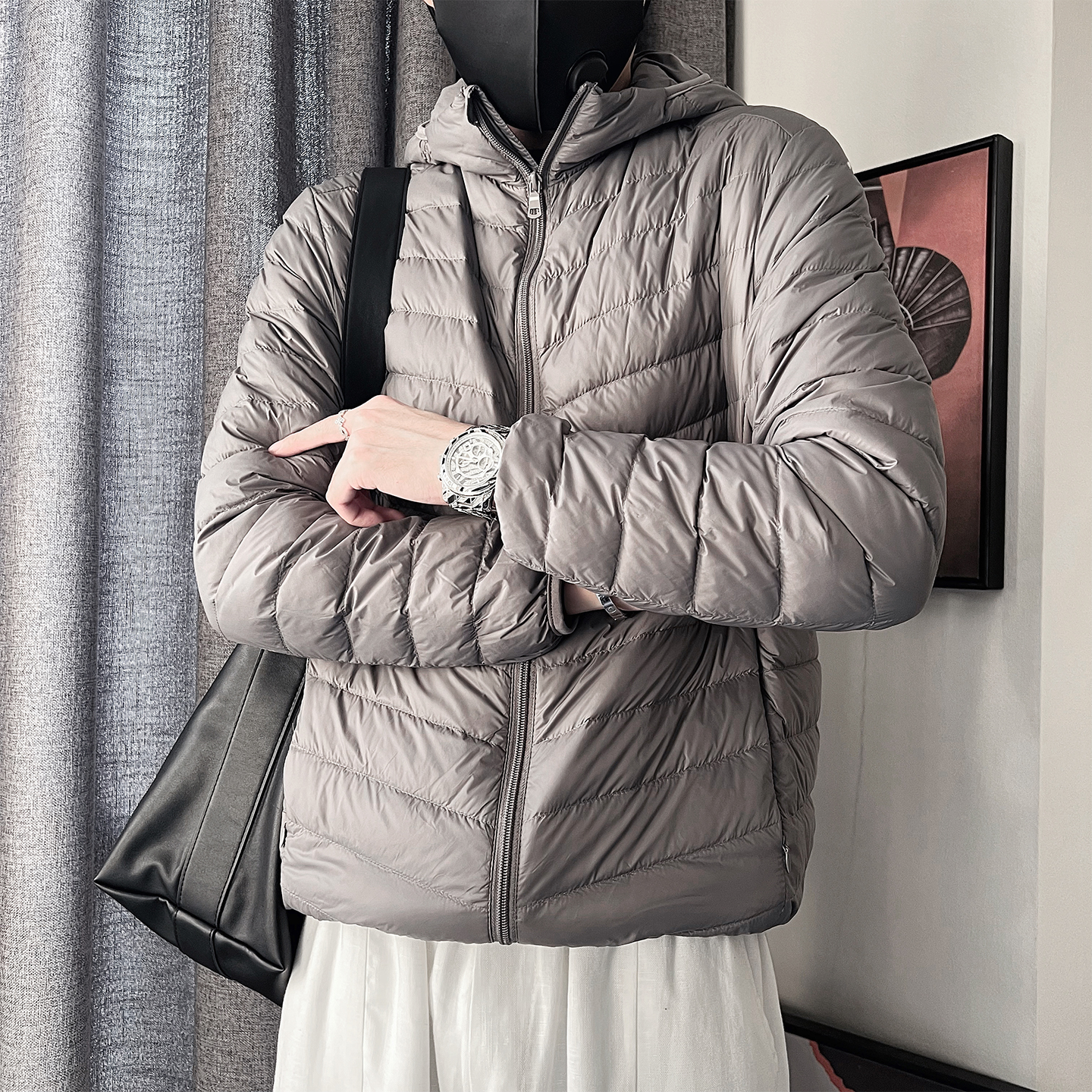 Y118-P128控178-M-3XL-聚酯纤维50绒50-100排骨格连帽羽绒服，男装羽绒服，电商A216