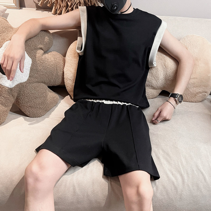 TZ53B-P78控119夏季背心套装男t恤男装一套搭配短裤坎肩两件装，男装休闲套装，电商A216