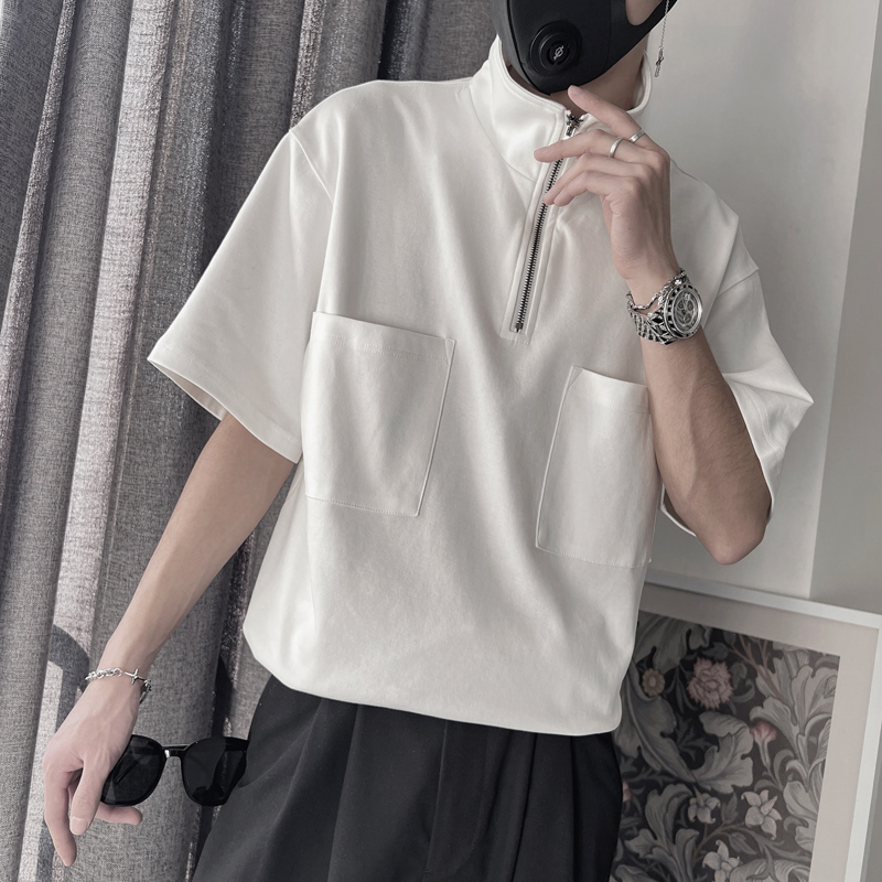 X07-P48控682023年夏季新款短袖男立领社会小伙半袖宽松百搭T恤，女装T恤，电商A216