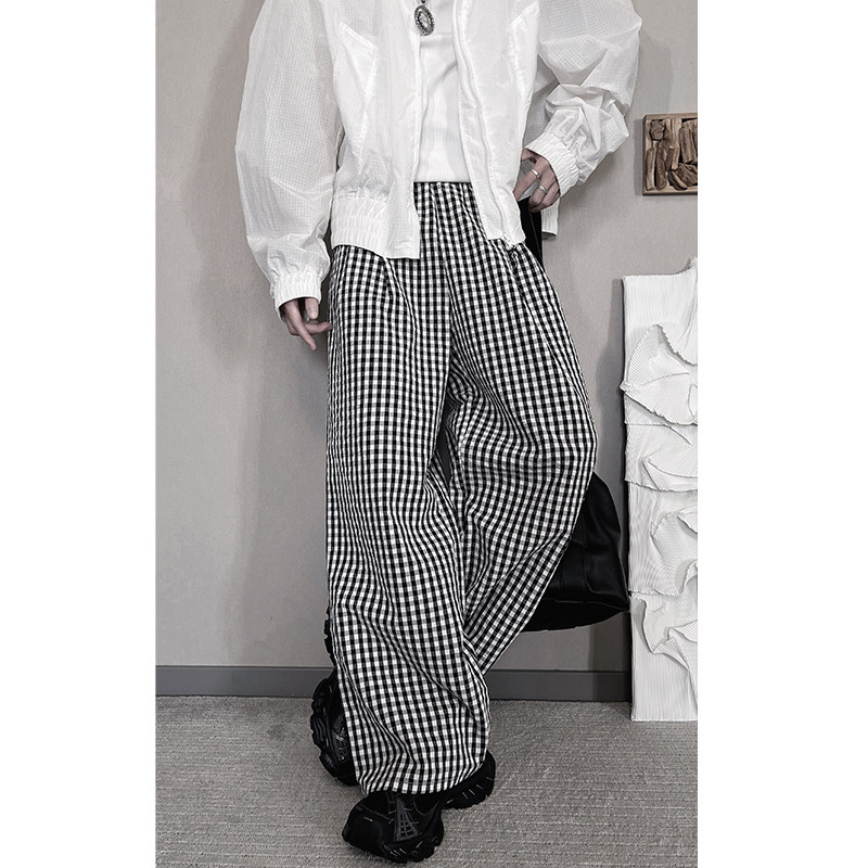 CK02-M-2XL-P48控6850%棉50涤纶慵懒风盖脚面拖把裤泡泡四色格纹,男装休闲裤,电商A216