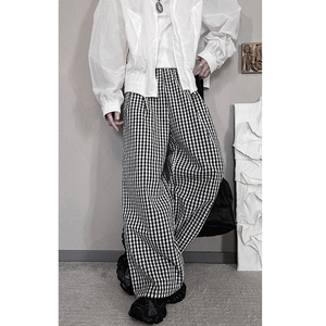 CK02-M-2XL-P48控68 50%棉50涤纶慵懒风盖脚面拖把裤泡泡四色格纹图片