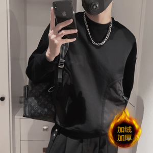 WY122-P68 加绒P73 控98 秋套头圆领休闲纯色加绒卫衣男超牌黑色,男装卫衣,电商A216