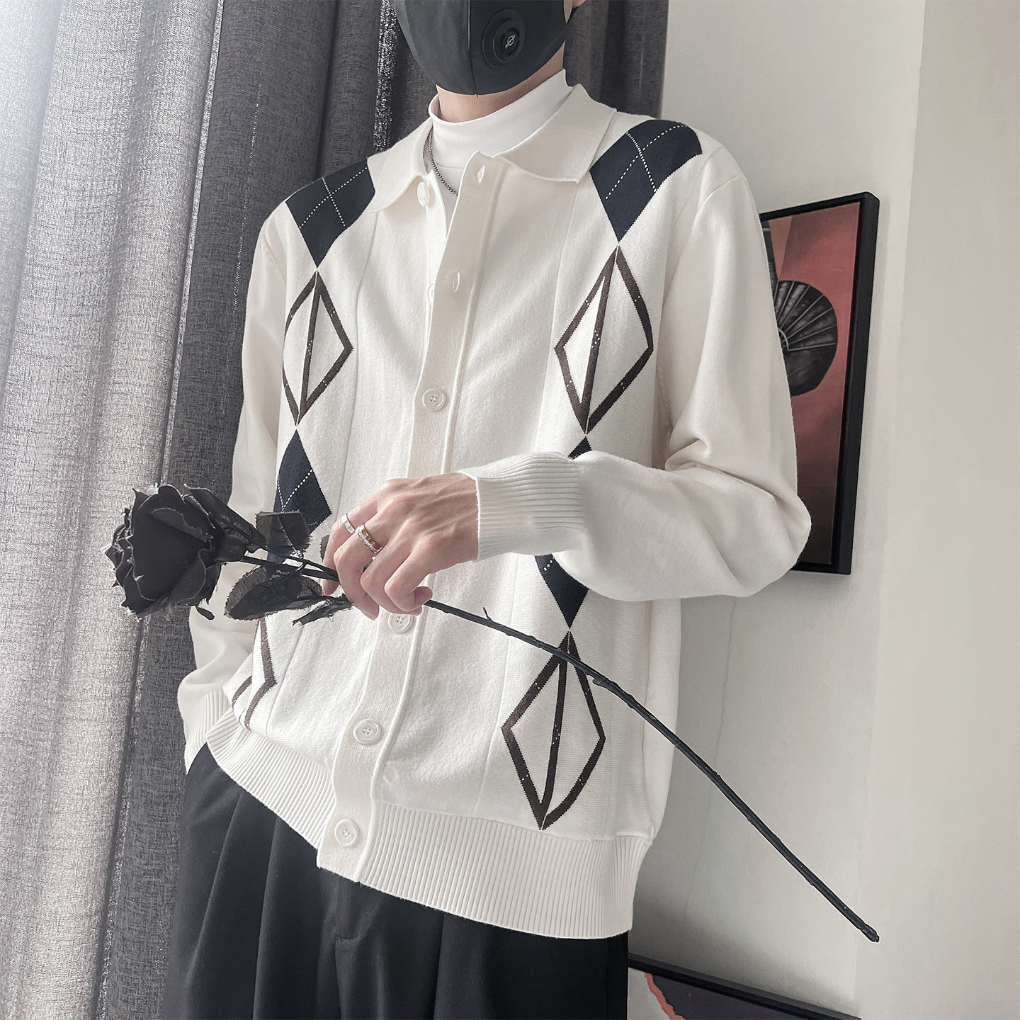 MX239-P108控148M-3XL49.2%粘度29.3%聚酯21.5%聚酰菱格开衫毛衣,男装针织衫/毛衣,电商A216