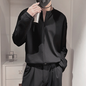 CX19B-P48控68男士秋季社会小伙打底衫欲风亨利领长袖打底,女七分袖西装怎么搭配图片