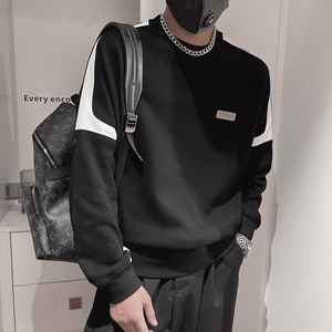 WY121-P68 控98 秋季拼色痞帅男套头宽松圆领休闲社会小伙卫衣图片