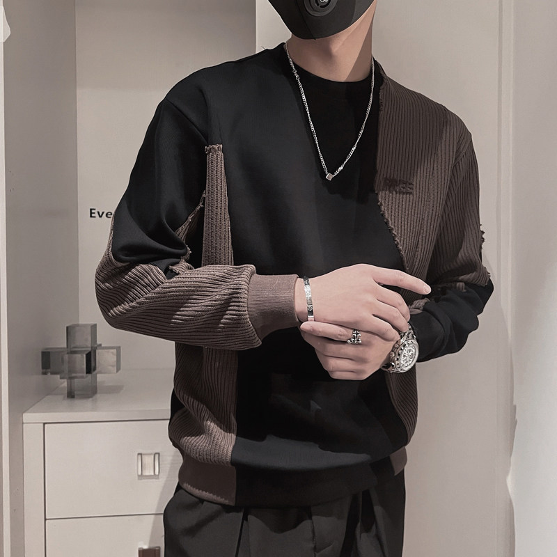 WY75-P68控98加绒P752023年男士卫衣秋季新款拼接小伙套头卫衣,男装卫衣,电商A216