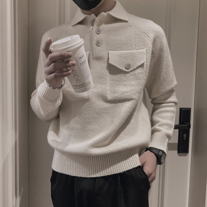 MX31-P88-控118 2023秋冬风毛衣男修身毛衣设计感小伙翻领针织衫图片