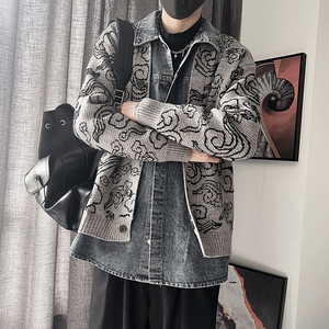 MX230 M3XLP108控148腈纶15%尼龙15%涤纶70%牛仔底腰果花毛衣开衫图片