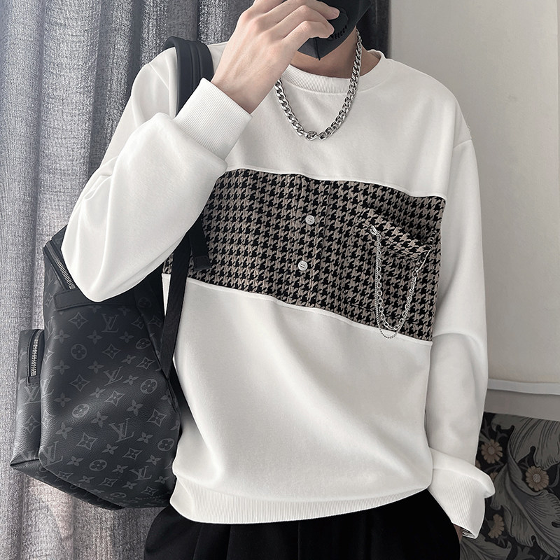 WY168-P68 控98 2023新款拼接打底衫卫衣男秋冬季潮牌长袖t恤外套图片