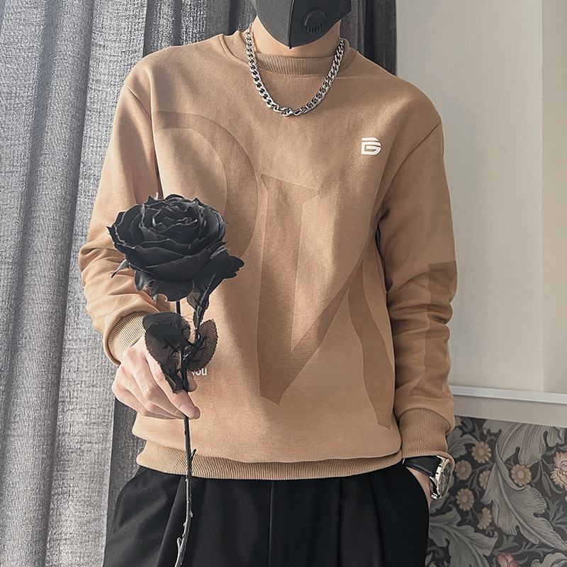 加色Q30-P58 控78 2023秋季新款暗纹印花字母男套头社会小伙卫衣图片