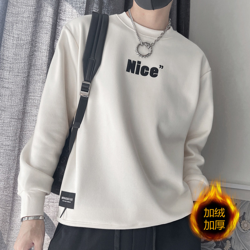 WY182-P88控118冬季圆领外套感加绒加厚宽松小众休闲设计卫衣白，男装卫衣，电商A216