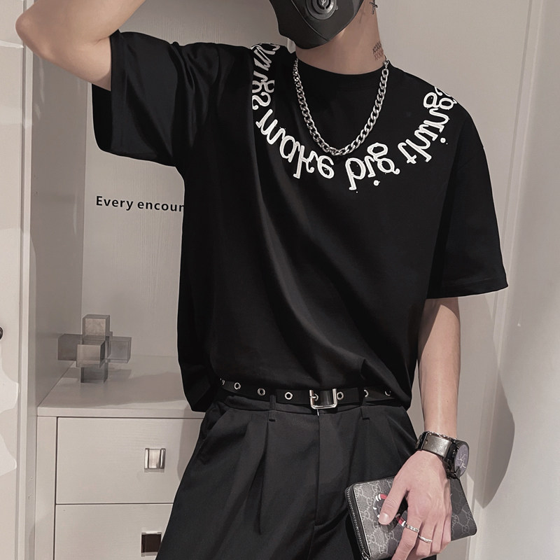 X10-P48控682023夏季新款男士t恤打底衫社会小伙短袖潮流上衣,男装T恤,电商A216