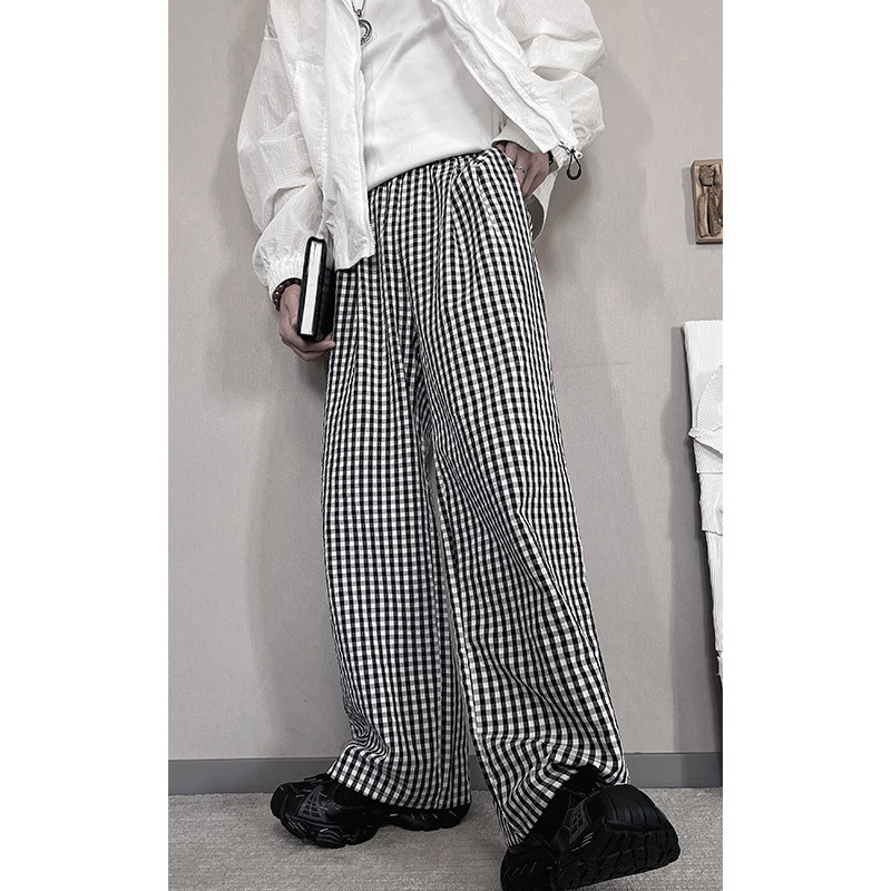 CK02-M-2XL-P48控6850%棉50涤纶慵懒风盖脚面拖把裤泡泡四色格纹,男装休闲裤,电商A216