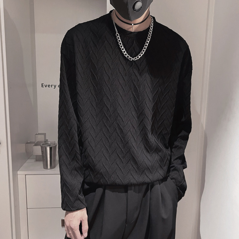 CX20-P48控68秋季男士打底衫宽松圆领肌理感社会小伙T恤衫上衣,男装T恤,电商A216