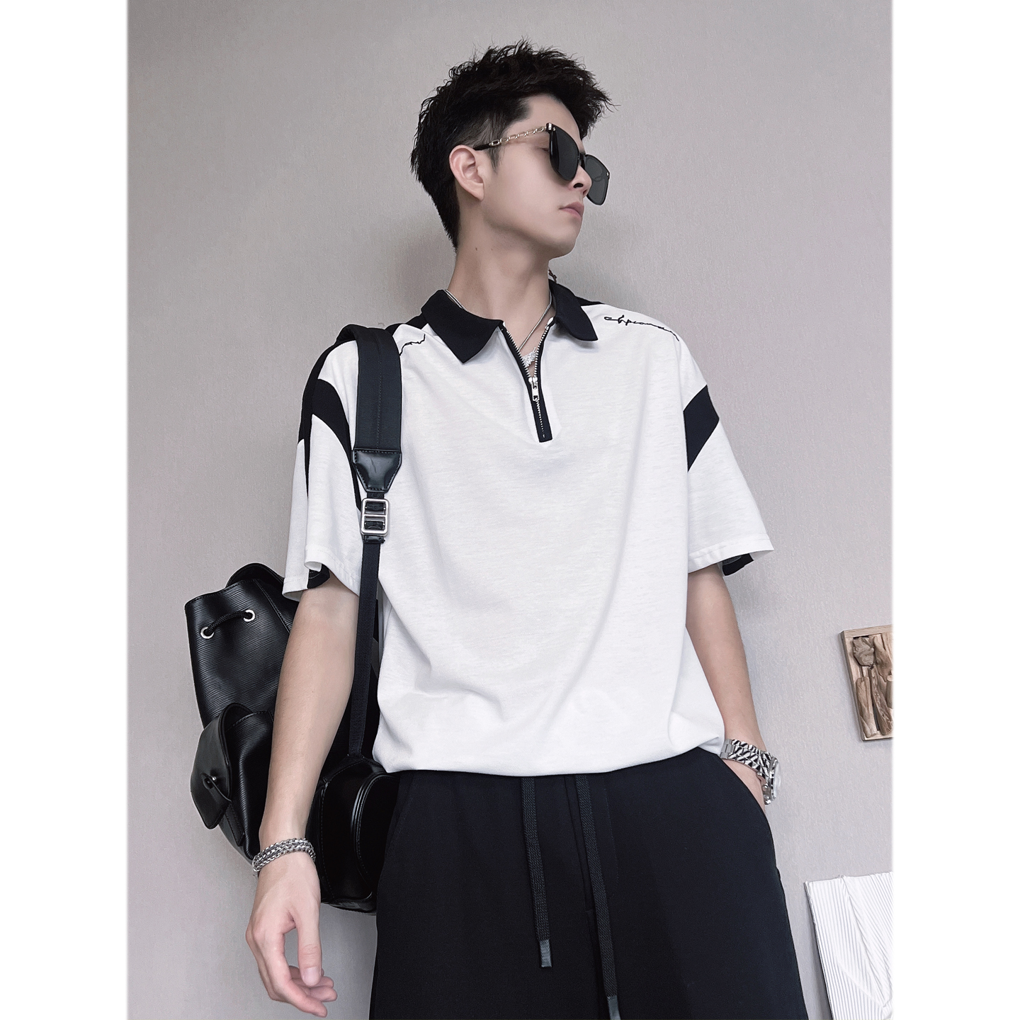 PL37-P38-控58-M-3XL65%棉35%涤异色拼接肩膀刺绣POLO，男装Polo衫，电商A216