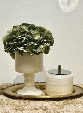 YOU物中古风花瓶储物摆件家居软装仿真花桌面小边几装饰盛物托盘