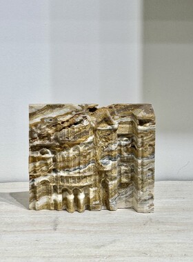 新中式大理石纹复古艺术桌面石材摆件家居软装饰客厅书房样板间