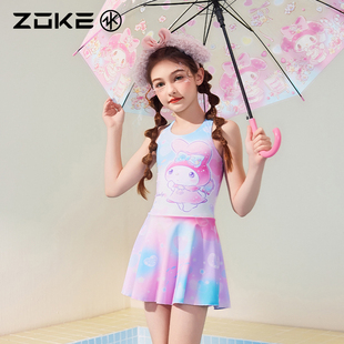 洲克儿童泳衣连体裙摆平角防晒泳衣zoke美乐蒂女孩游泳度假泳衣