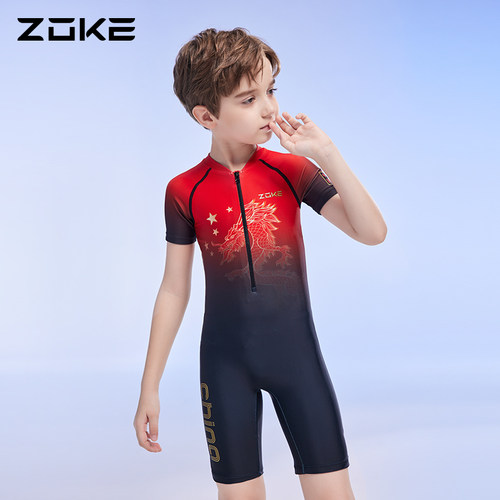 洲克男童连体平角防晒upf50+泳衣