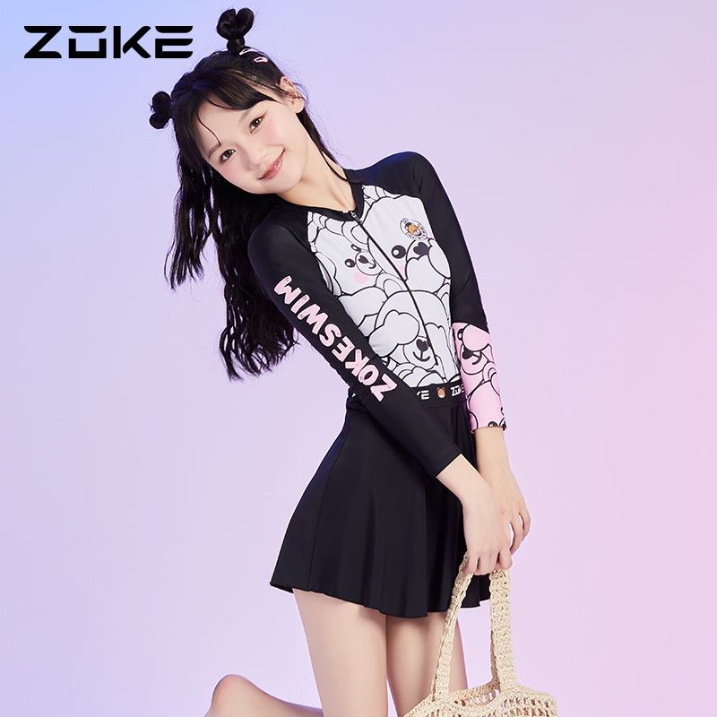 洲克儿童泳衣连体平角裙摆少女