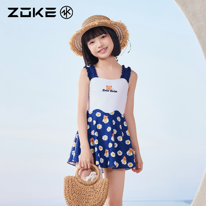 洲克女孩连体泳衣upf50+防晒面料