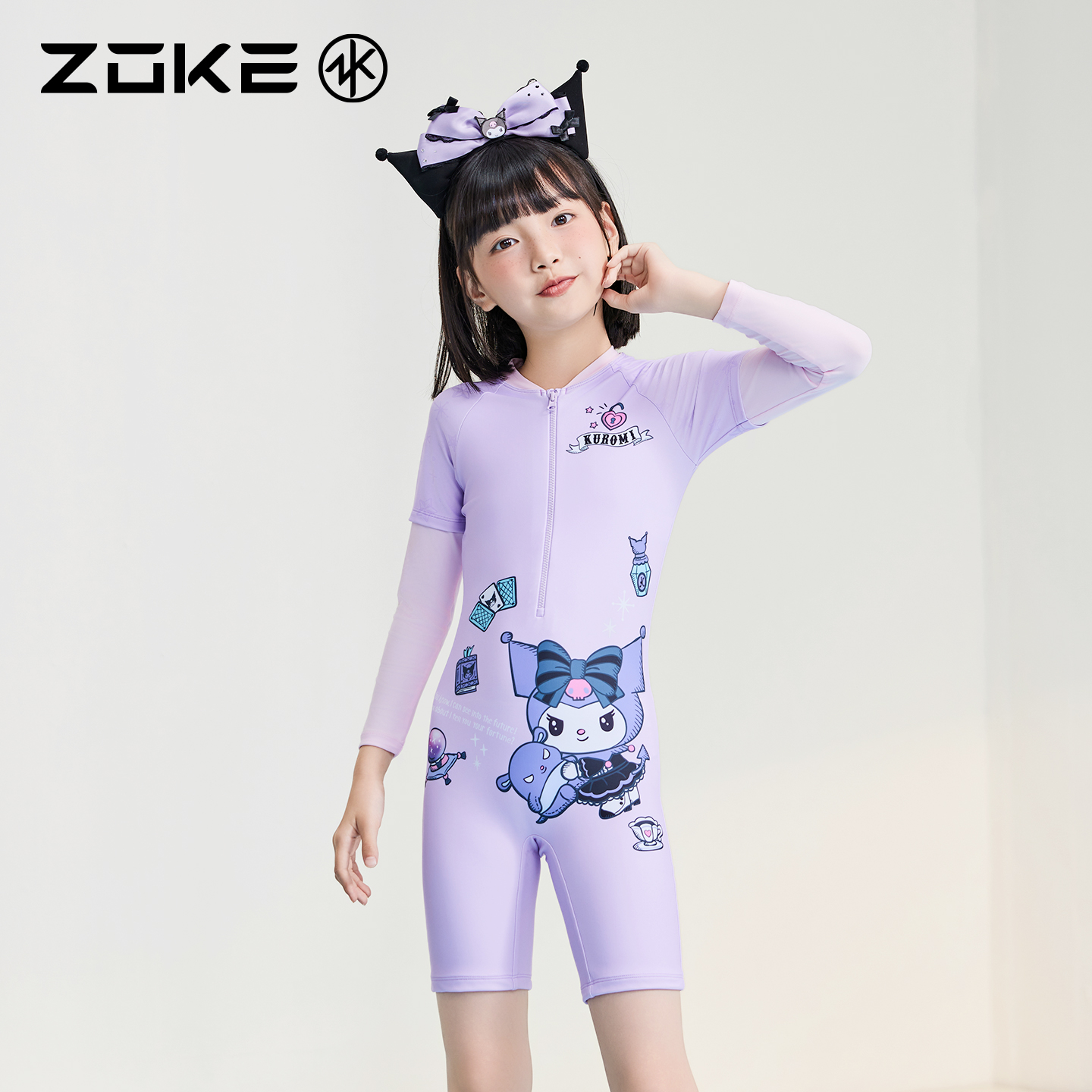 洲克女童连体泳衣长袖upf50+防晒