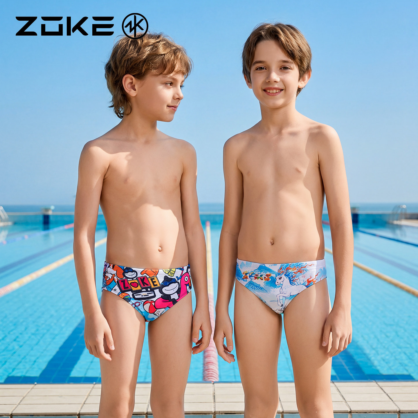 洲克儿童泳衣三角专业游泳训练zoke男童竞速比赛速干青少年泳裤