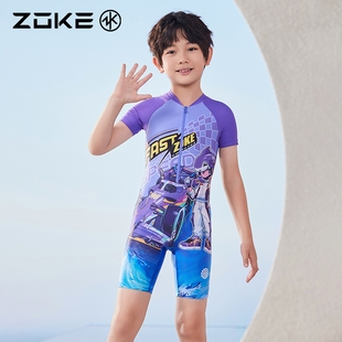 洲克儿童泳衣男童分体新款 防晒中大童游泳训练连体平角速干泳装