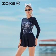 洲克泳衣防晒长袖泡温泉连体裙摆平角女大码游泳zoke显瘦保守泳装