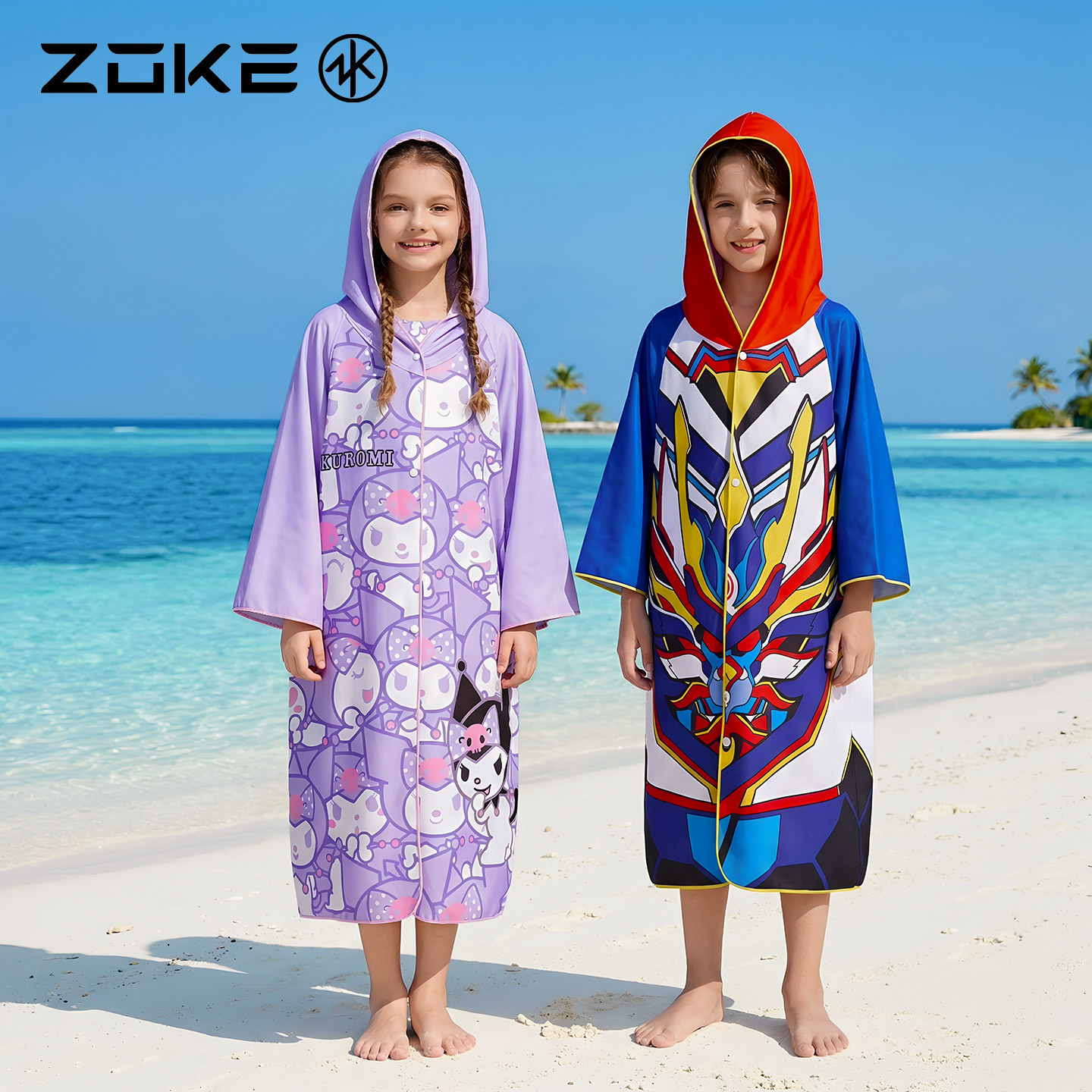洲克浴袍开衫速干斗篷zoke库洛米女孩防晒游泳训练中大童吸水浴巾
