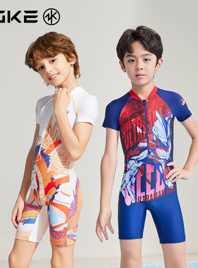 洲克儿童泳衣男童训练游泳衣zoke男孩泳裤大童青少年专业防晒泳装