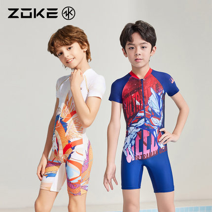 洲克儿童泳衣男童训练游泳衣zoke男孩泳裤大童青少年专业防晒泳装