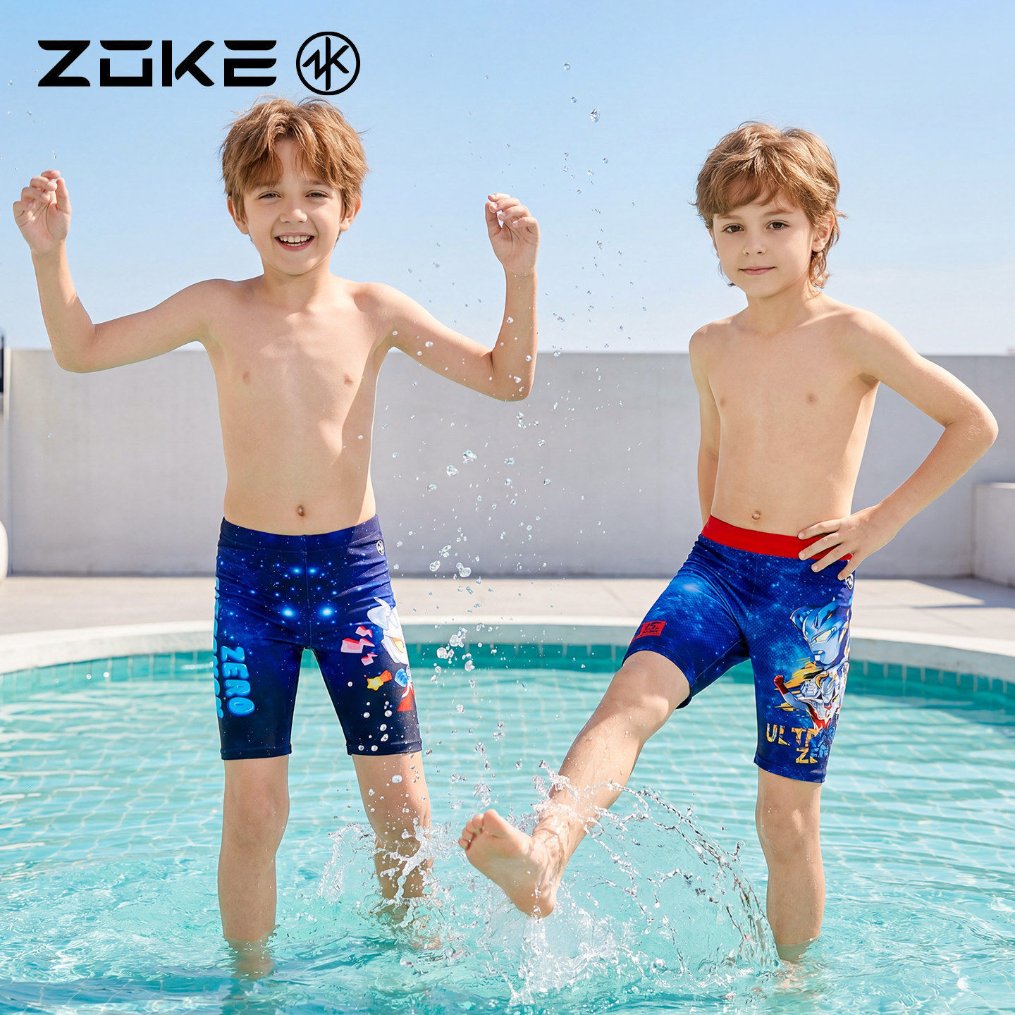 洲克儿童泳裤五分游泳训练zoke赛罗奥特曼男童速干比赛学生泳衣