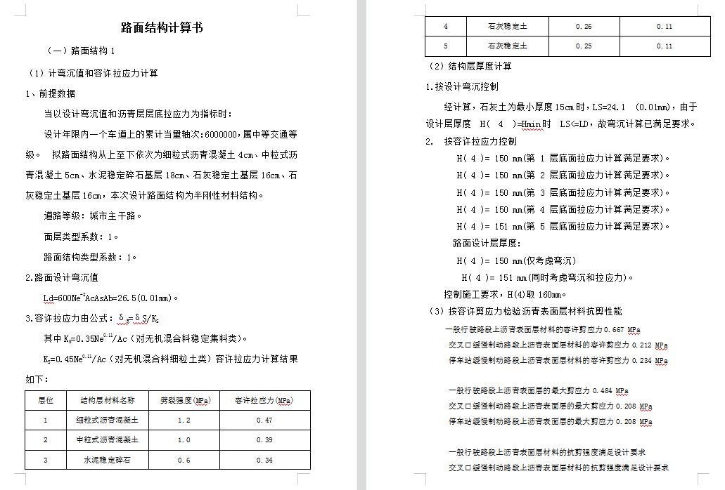 城市道路市政路沥青路面结构计算书模板甲级院水泥混凝土计算书6