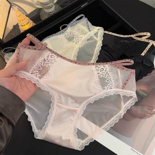 纯欲风舒适蕾丝镂空透气中腰裤