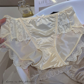 奶油云朵 缎面冰丝蕾丝纯欲甜美低腰三角内裤 少女学生青年棉档夏