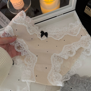 少女抑菌 蝴蝶结纯棉档蕾丝边甜美中低腰三角内裤 奶油波点 25新款