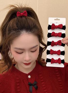 红色蝴蝶结高马尾发绳女2025新款高弹力耐用不伤发橡皮筋发圈头饰
