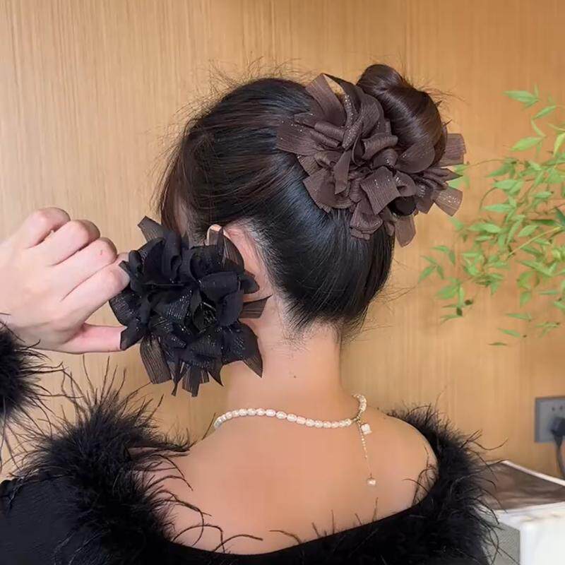 双面泡泡蝴蝶结发夹女后脑勺丸子头抓夹蓬松显发量马尾夹头饰发卡