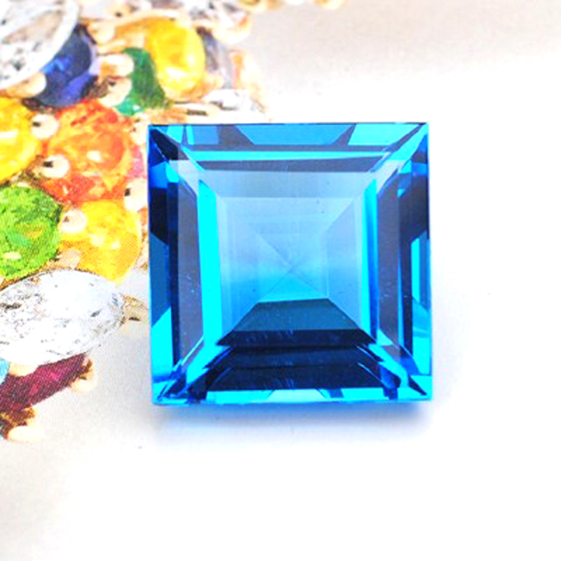 【精品裸石】15.38克拉 公主方形 瑞士蓝 天然托帕石 吊坠