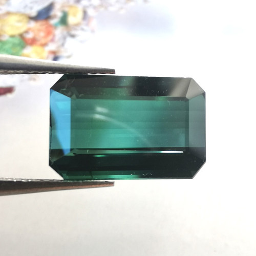 【精品裸石】7.75克拉 长方形 天然蓝绿色碧玺 戒面 吊坠