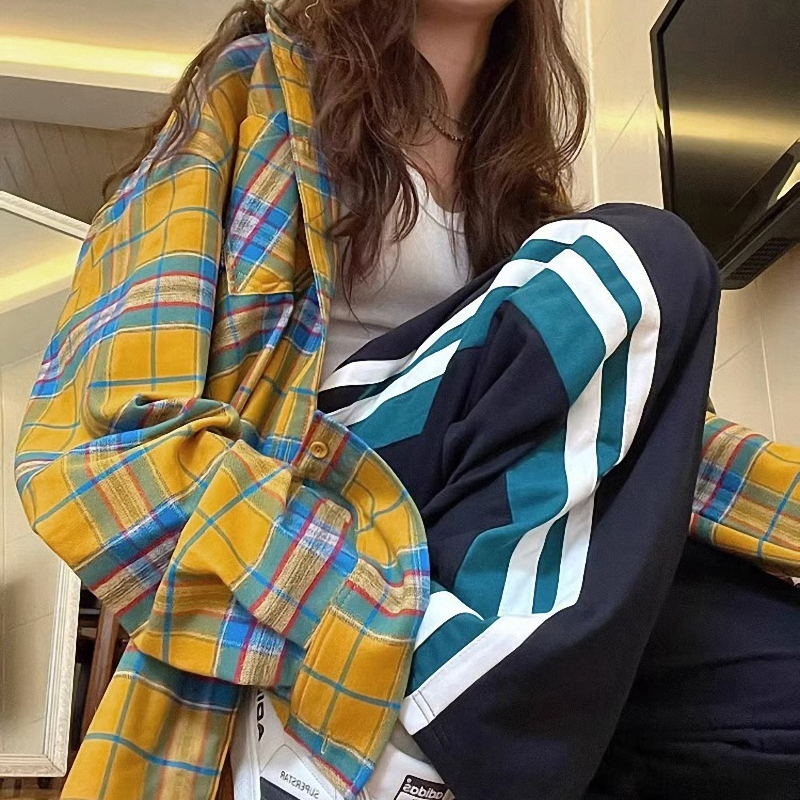 秋冬女装批新款发学生外搭打底叠穿衬衣宽松减龄长袖休闲格子衬衫