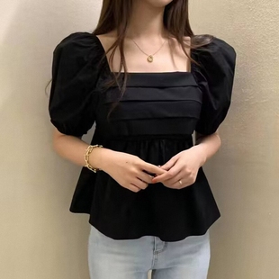 女装 发chic时尚 夏季 批新款 潮 百搭衬衣设计感小众裙摆短袖 方领衬衫