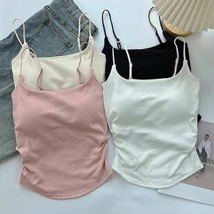 内搭外穿短款 夏季 发美背设计感褶皱修身 批新款 带胸垫吊带背心 女装