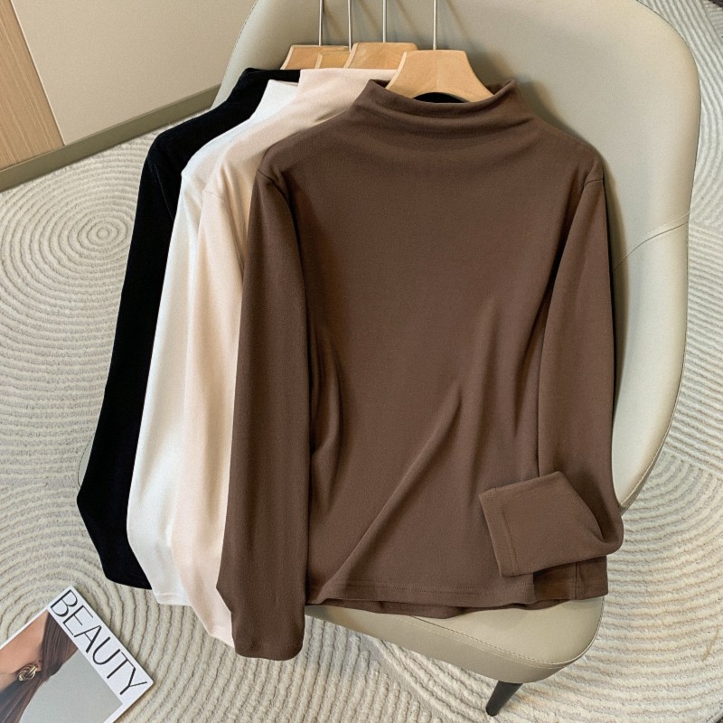 秋冬女装批新款发简约内搭大码修身打底衫长袖显瘦德绒半高领T恤