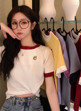 夏季女装韩版批新款发显瘦圆领短袖打底上衣短款学生修身针织T恤