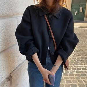 秋冬女装批新款发chic宽松学院风复古夹克百搭休闲短款毛呢外套潮